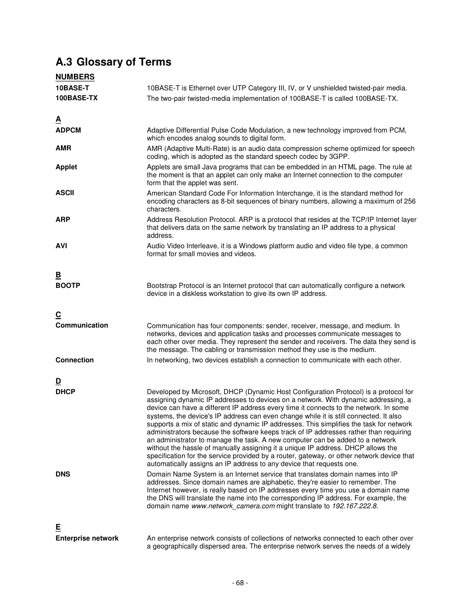 A.3 glossary of terms | Airlink101 AICN1747W User Manual | Page 69 / 74