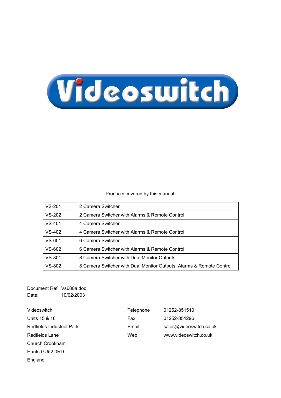 Videoswitch VS-200 User Manual | 7 pages