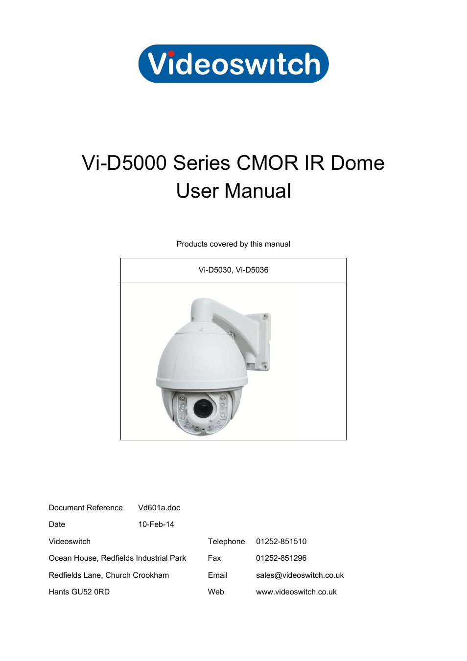 Videoswitch CMOR Vi-D5000 Dome User Manual | 39 pages