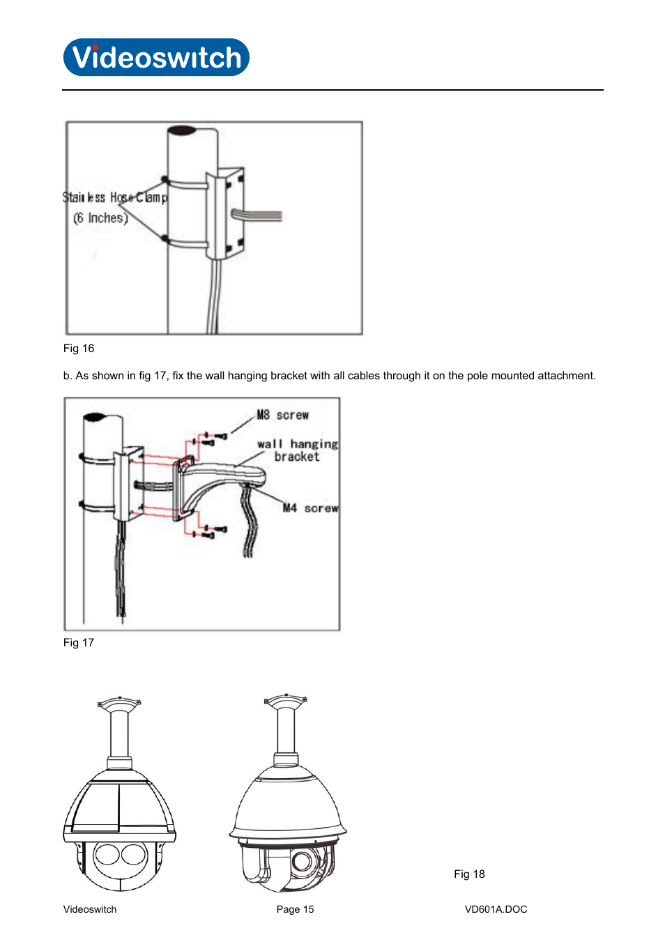 Vi-b15 pendant (ceiling) bracket, Vi-d5000 ir dome | Videoswitch CMOR Vi-D5000 Dome User Manual | Page 20 / 39