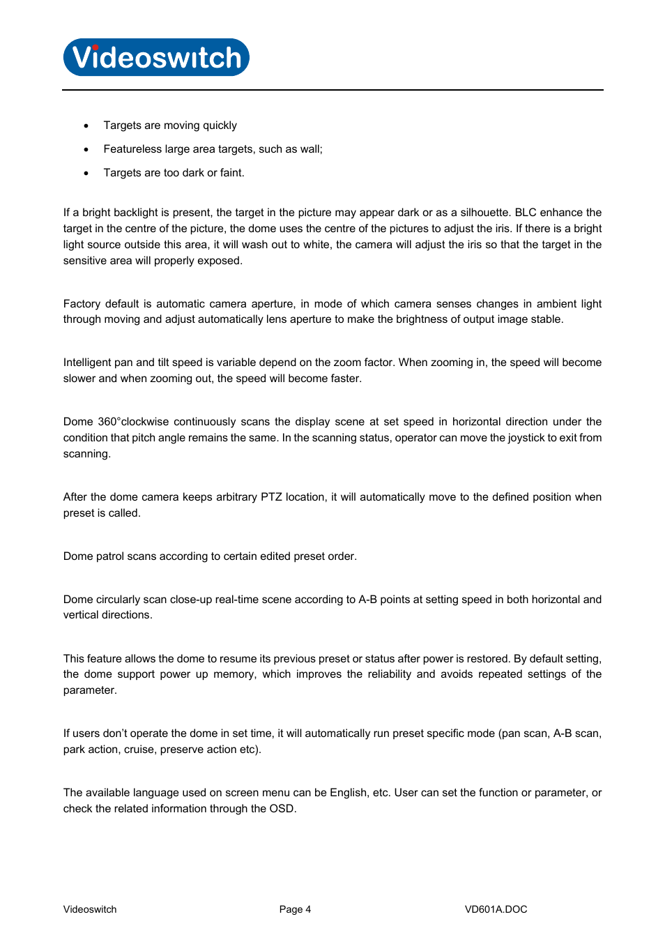 Vi-d5000 ir dome | Videoswitch CMOR Vi-D5000 Dome User Manual | Page 9 / 39