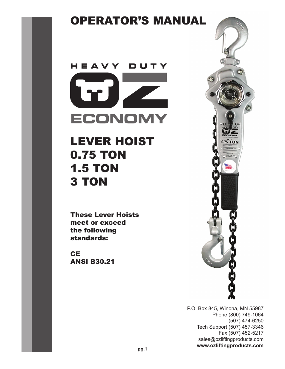 OZ Lifting Products HD OZ Economy Lever Hoist OM User Manual | 16 pages