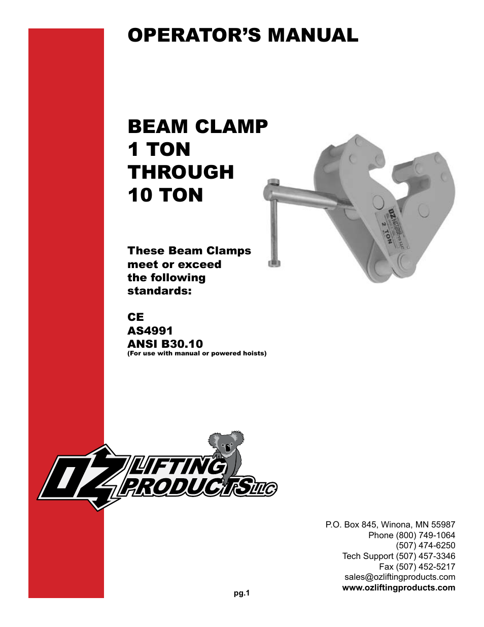 OZ Lifting Products Beam Clamp OM User Manual | 8 pages