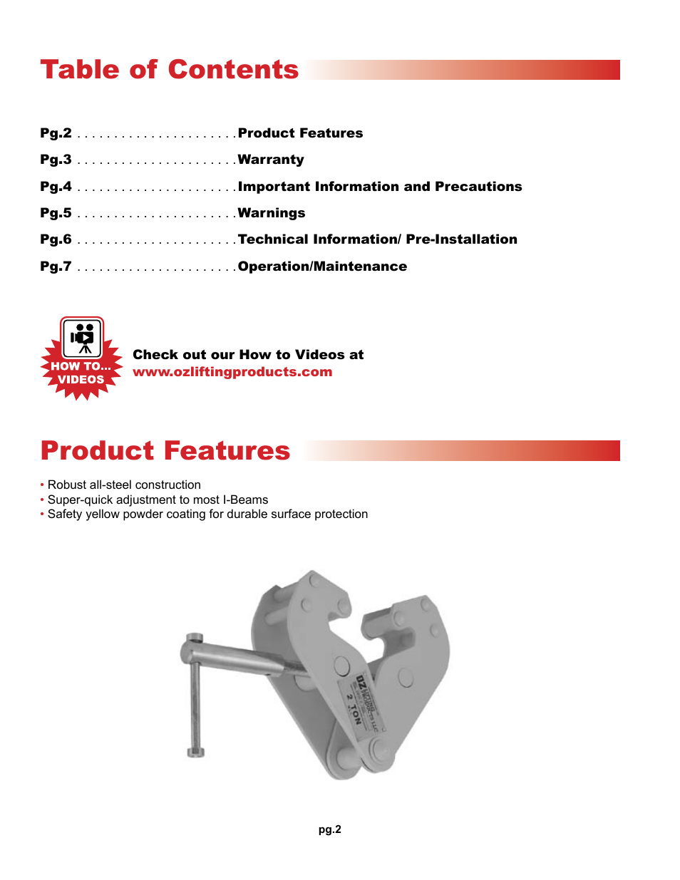 OZ Lifting Products Beam Clamp OM User Manual | Page 2 / 8