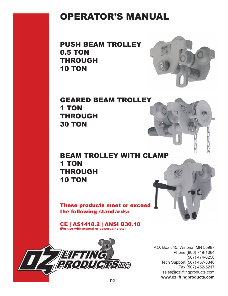 OZ Lifting Products Beam Trolleys OM User Manual | 8 pages