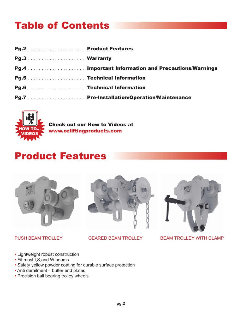 OZ Lifting Products Beam Trolleys OM User Manual | Page 2 / 8