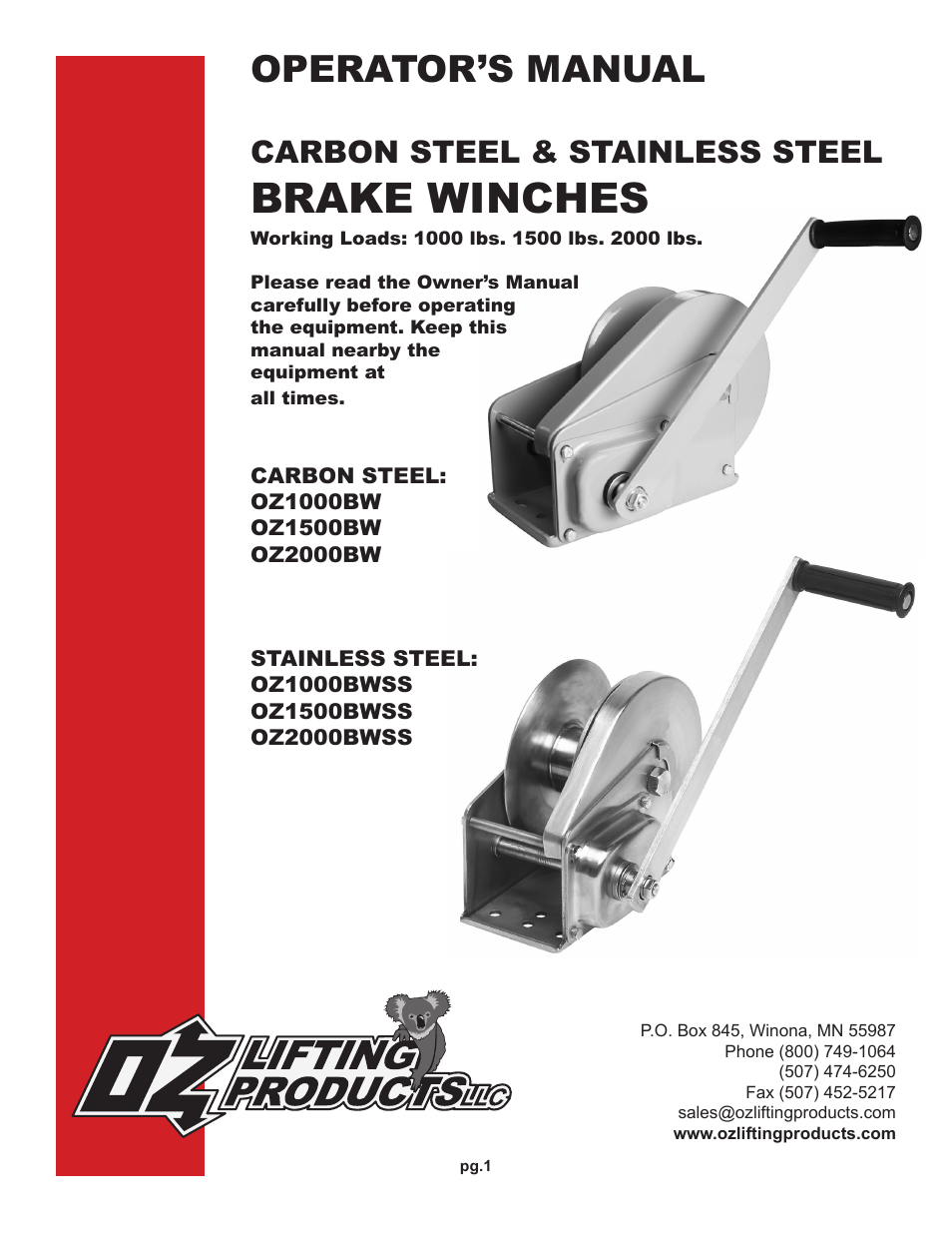 OZ Lifting Products Brake Winch OM User Manual | 16 pages