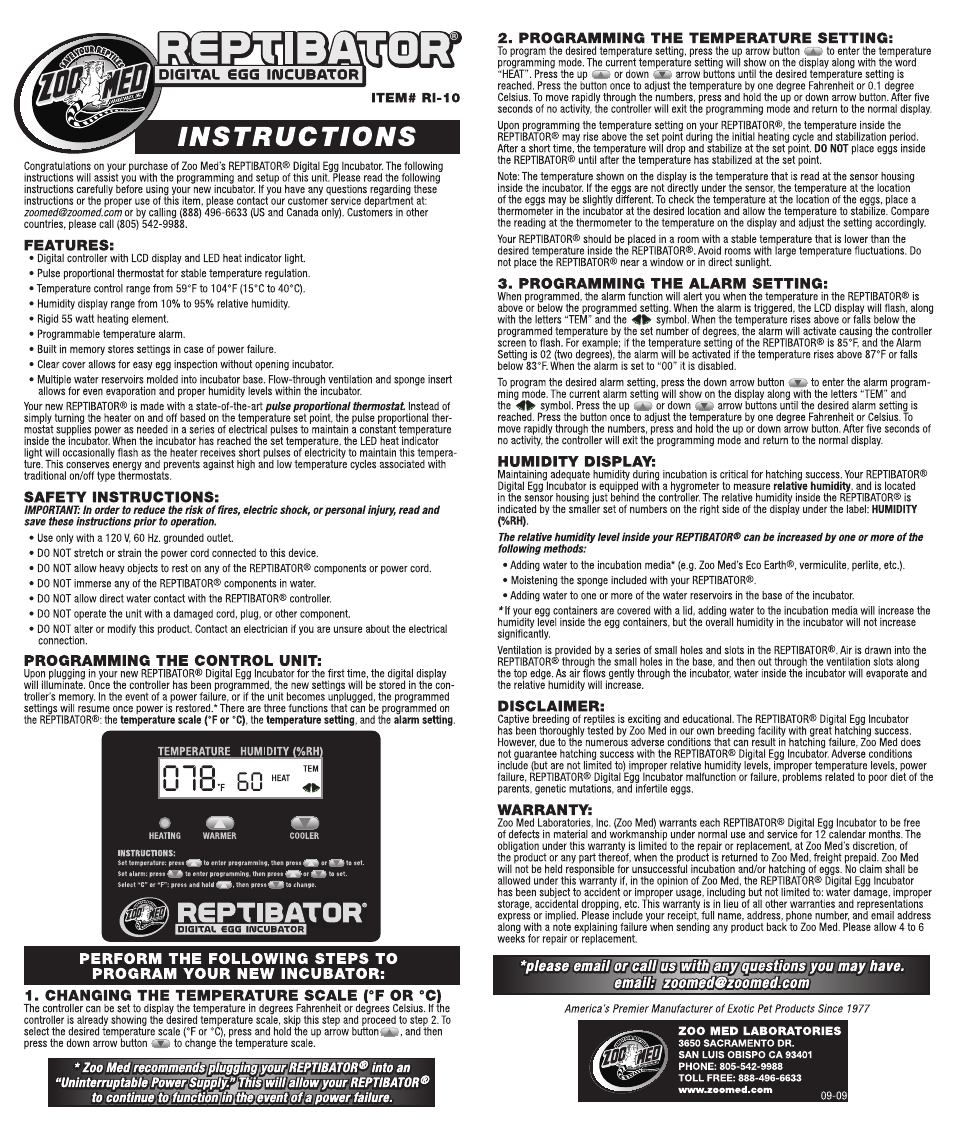 Zoo Med RI-10_ReptiBator User Manual | 1 page