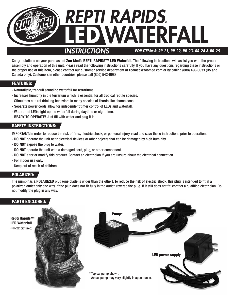 Zoo Med Repti Rapids LED Waterfall - Large Rock User Manual | 2 pages