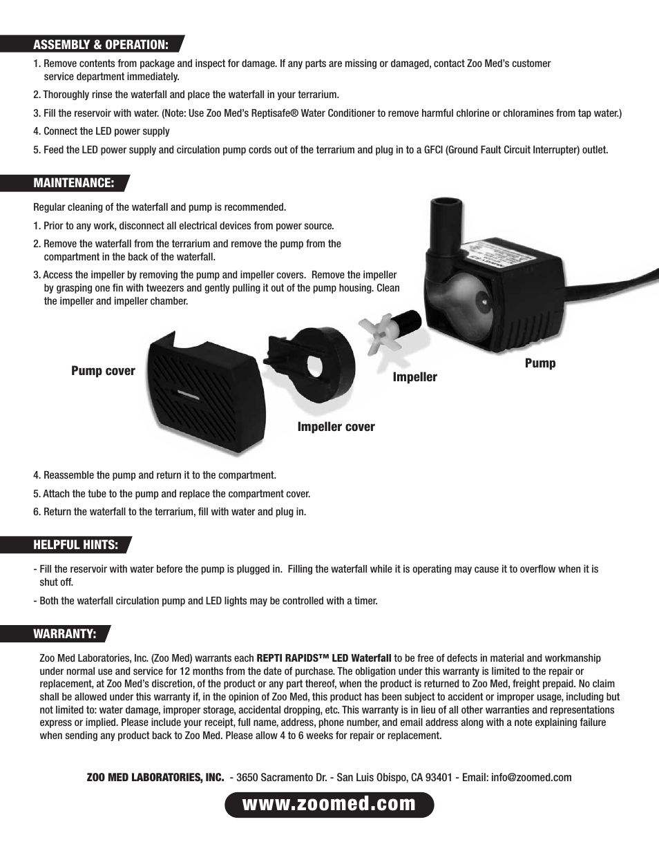 Zoo Med Repti Rapids LED Waterfall - Large Rock User Manual | Page 2 / 2