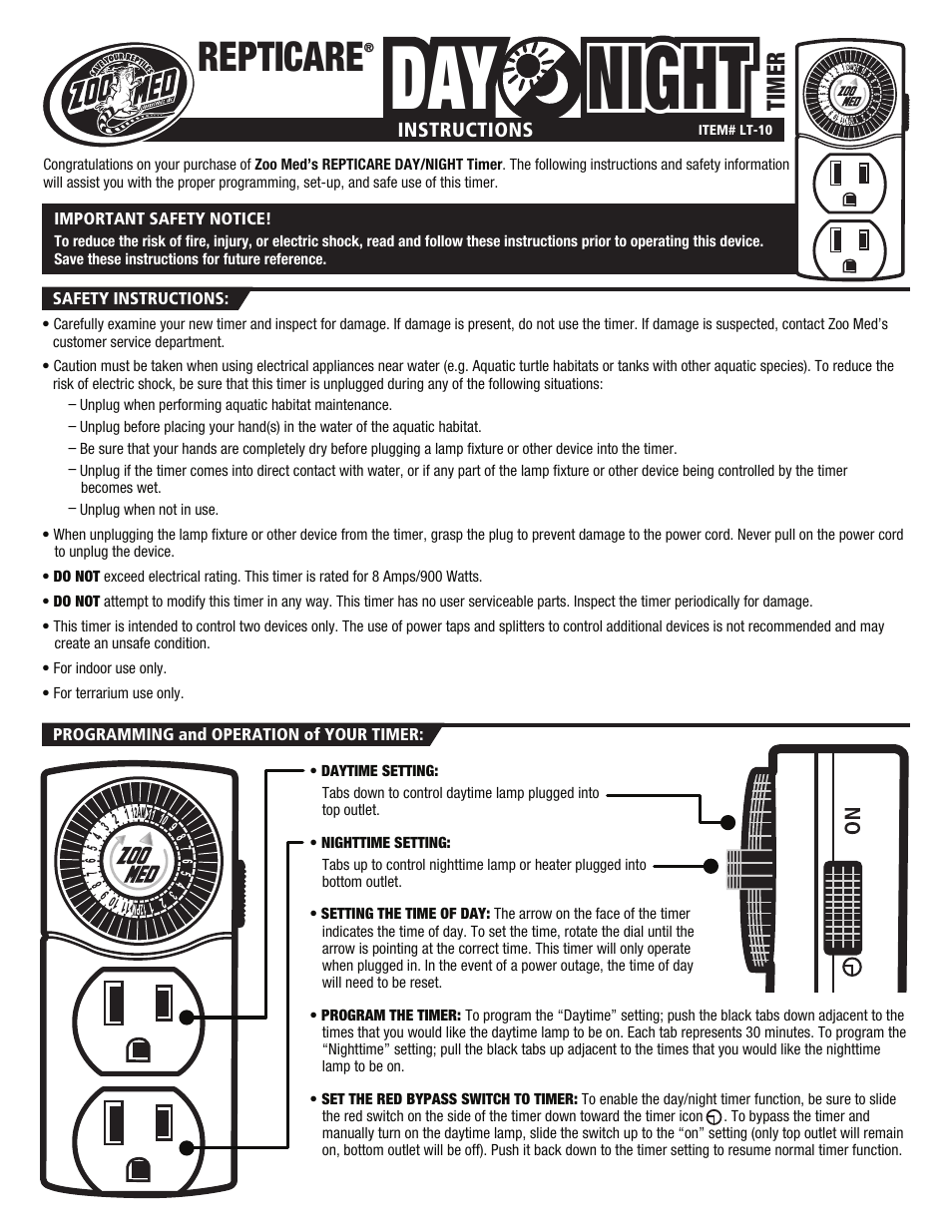 Zoo Med The ReptiCare Day & Night Timer User Manual | 2 pages