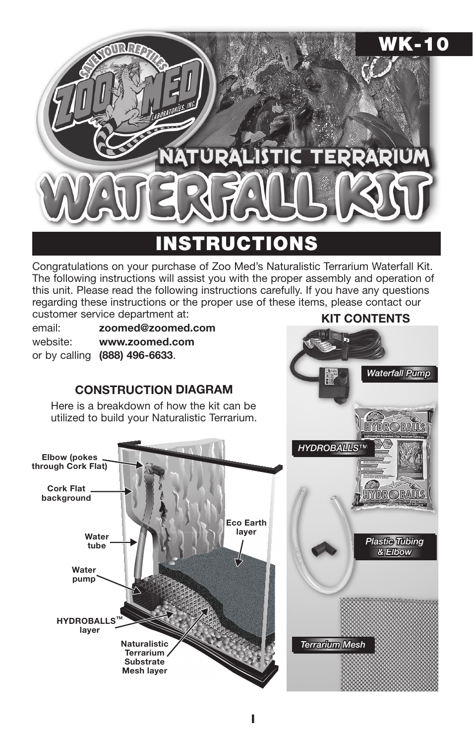 Zoo Med WK-10 Terrarium Waterfall Kit User Manual | 4 pages