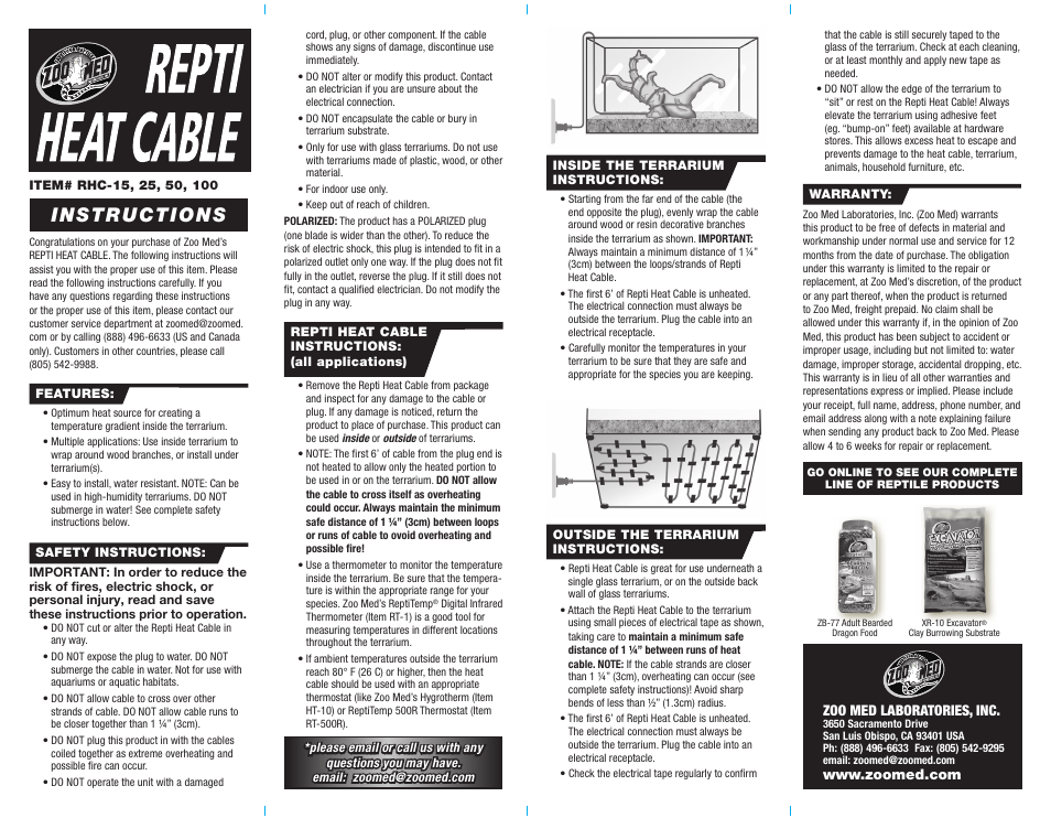 Zoo Med Repti Heat Cable RHC-15-100 User Manual | 1 page