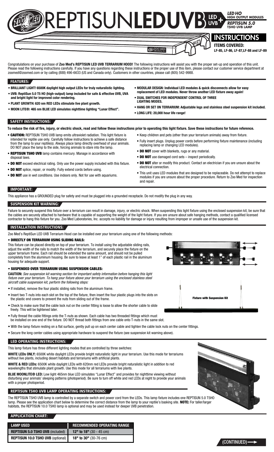 Zoo Med LF-85_ReptiSun_LED_UVB User Manual | 2 pages