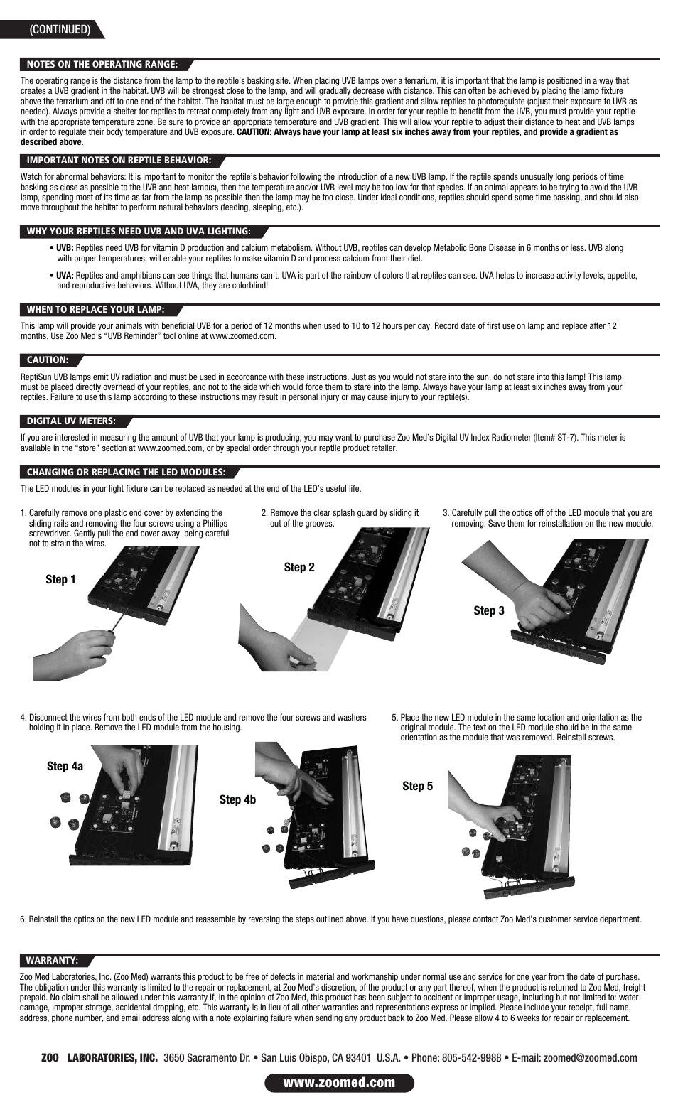 Zoo Med LF-85_ReptiSun_LED_UVB User Manual | Page 2 / 2
