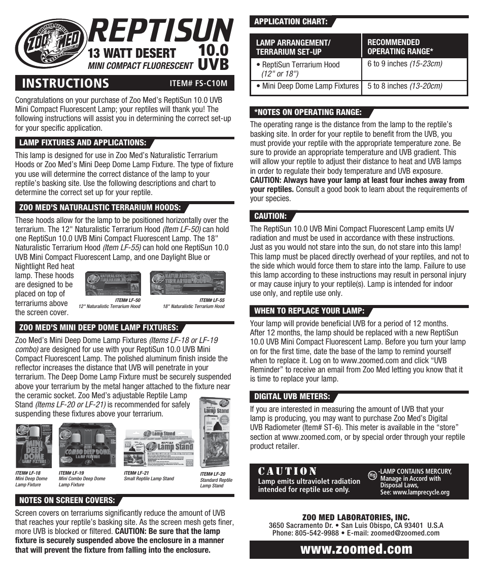 Zoo Med ReptiSun 10.0 Mini CF User Manual | 1 page