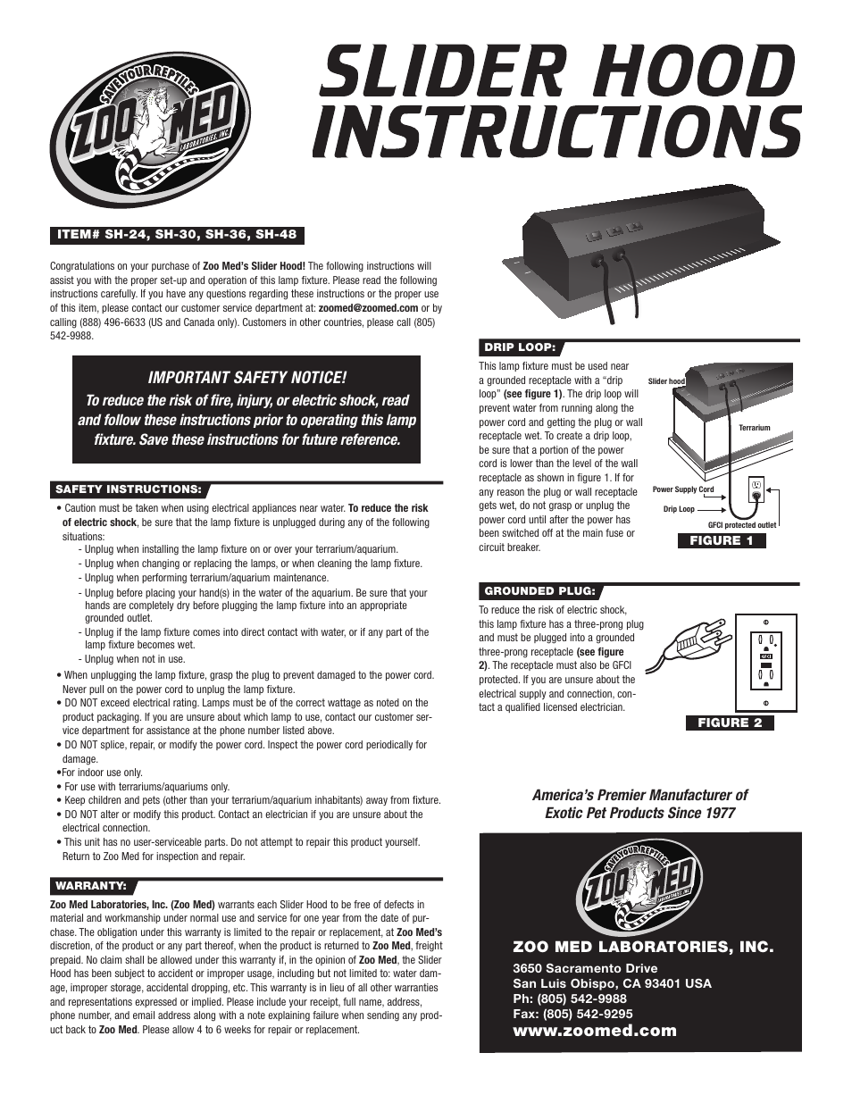 Zoo Med Deluxe Slider Hood User Manual | 2 pages