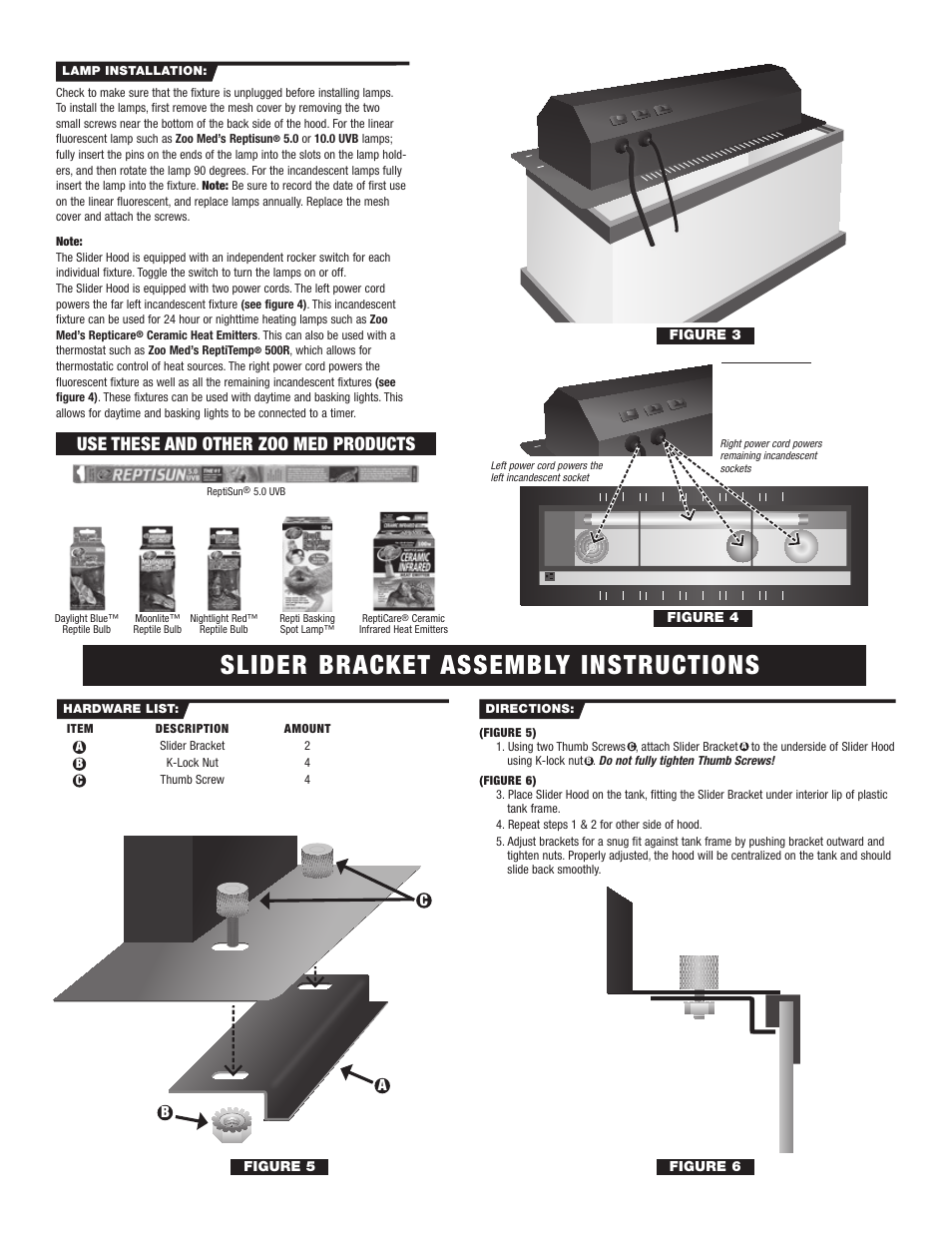 Slider bracket assembly instructions, Use these and other zoo med products | Zoo Med Deluxe Slider Hood User Manual | Page 2 / 2