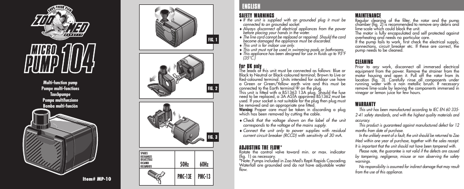 Zoo Med MicroPump 104 User Manual | 1 page