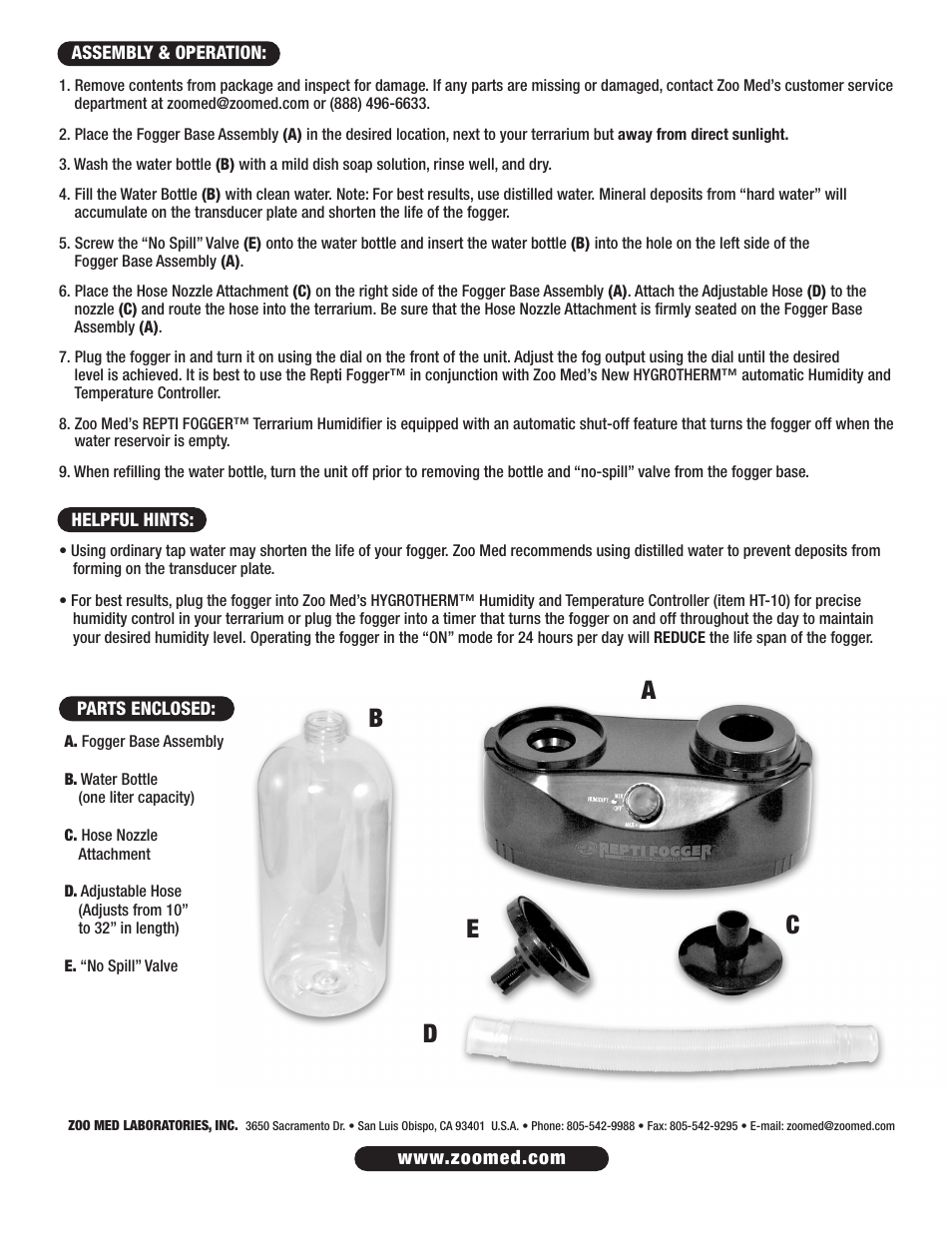 Rf-10_instructions_2, Ab c d e | Zoo Med Repti Fogger™ Terrarium Humidifier User Manual | Page 2 / 2