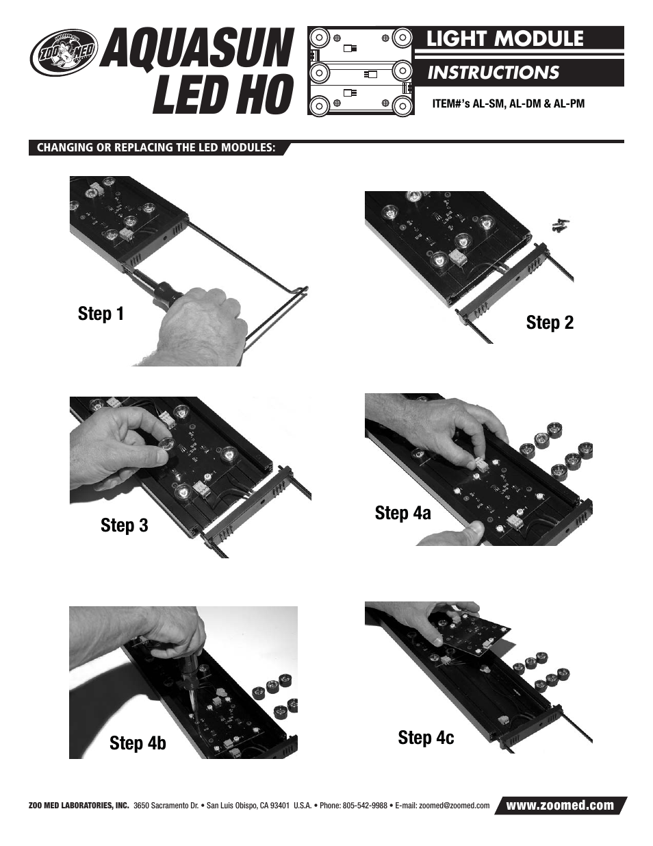 Aquasun led | Zoo Med AquaSun® LED HO - Daylight Module User Manual | Page 2 / 2