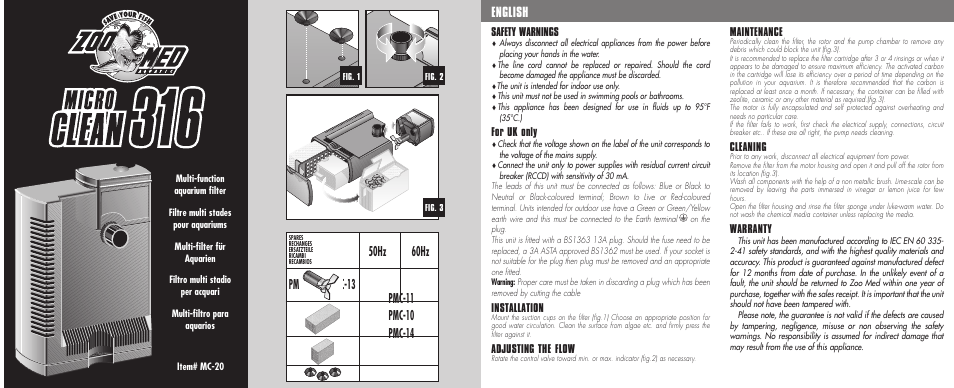 Zoo Med Micro Clean 316 Filter User Manual | 1 page