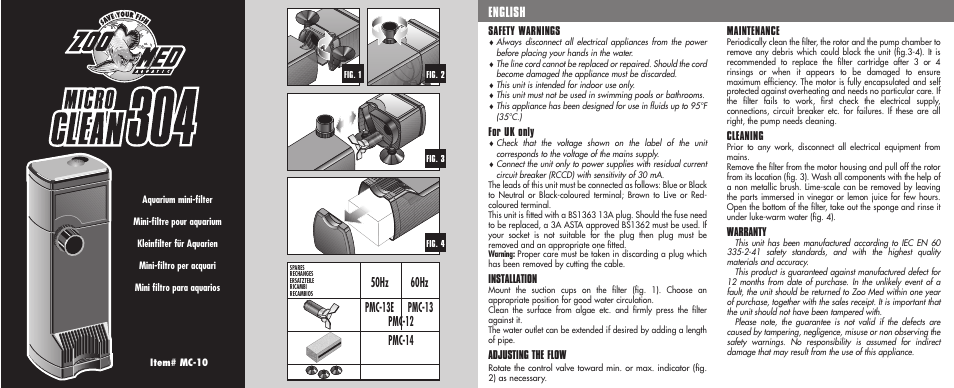 Zoo Med Micro Clean 304 Filter User Manual | 1 page