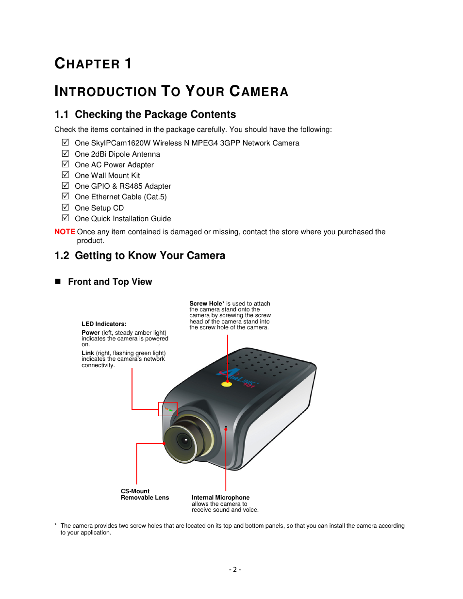Hapter, Ntroduction, Amera | Airlink101 AIC1620W User Manual | Page 3 / 76