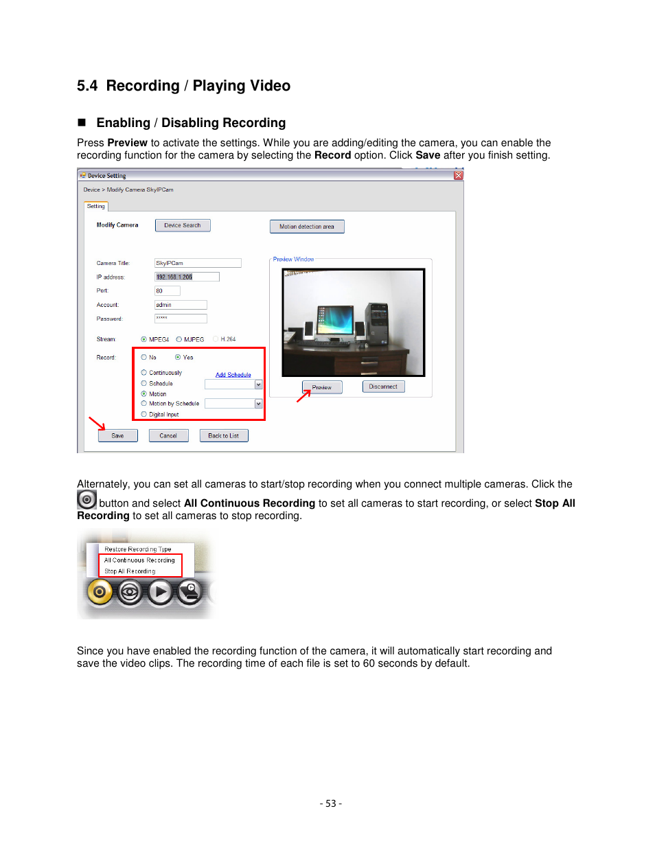 4 recording / playing video | Airlink101 AIC1620W User Manual | Page 54 / 76