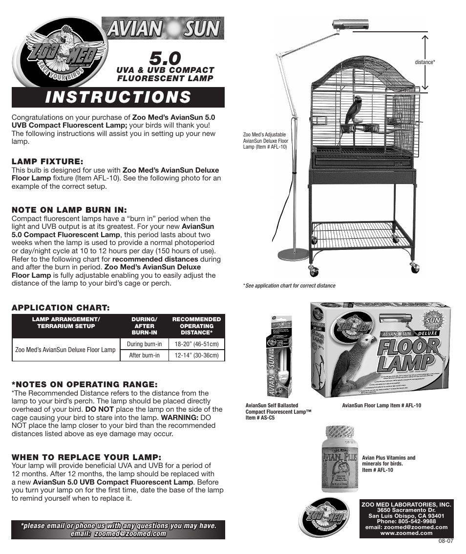 Zoo Med AvianSun™ 5.0 UVB Compact Fluorescent User Manual | 1 page