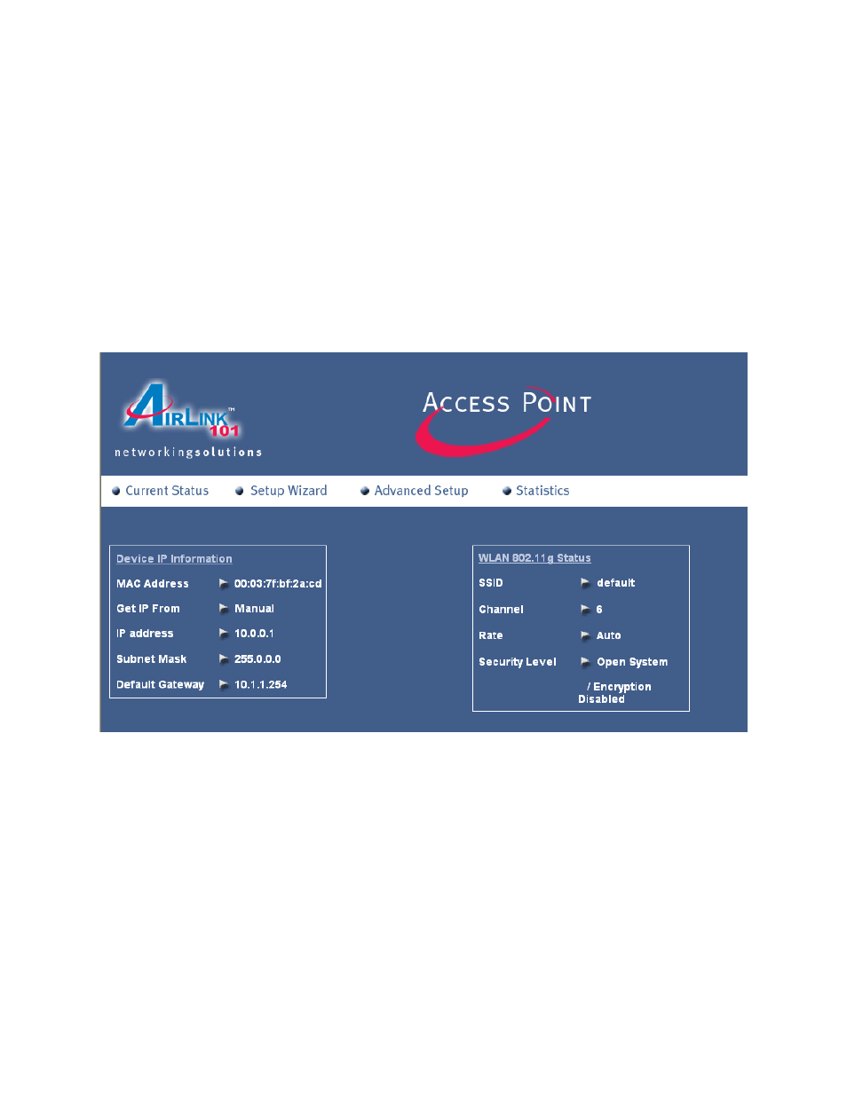 Web configuration utility | Airlink101 AP411W User Manual | Page 12 / 32