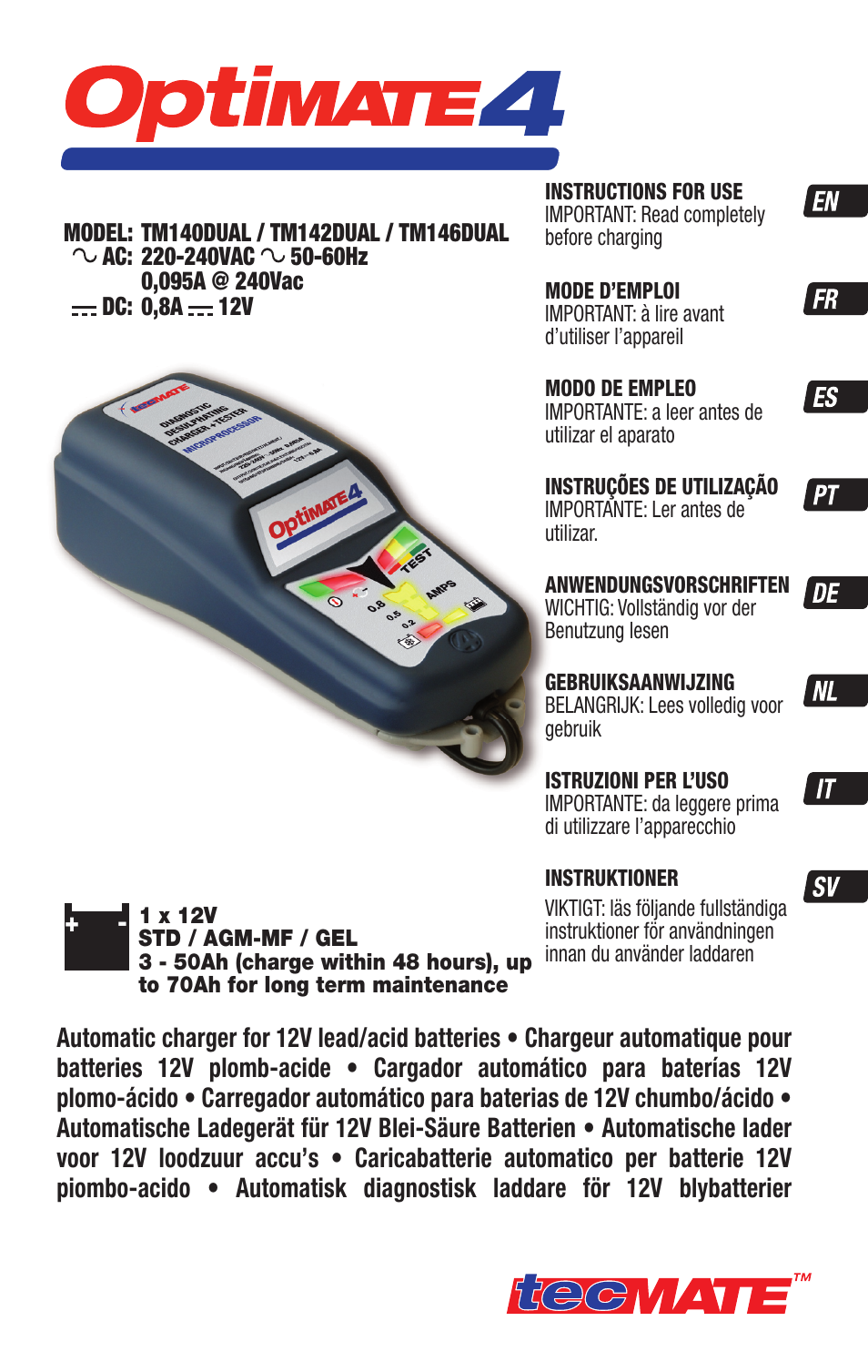 TecMate Optimate4 Dual Program User Manual | 44 pages