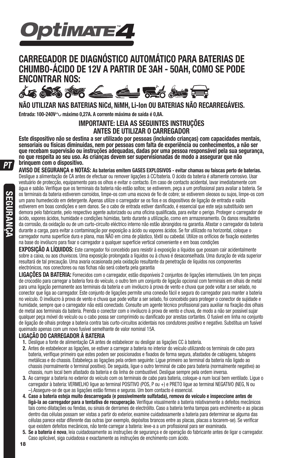 Seguranç a | TecMate Optimate4 CAN-bus edition User Manual | Page 18 / 44