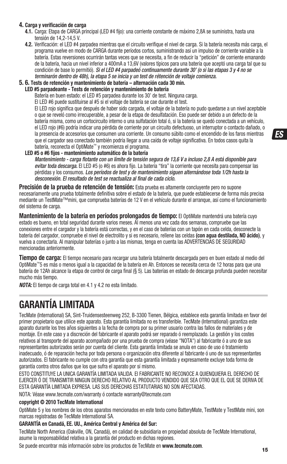 Garantía limitada | TecMate Optimate5 User Manual | Page 15 / 32