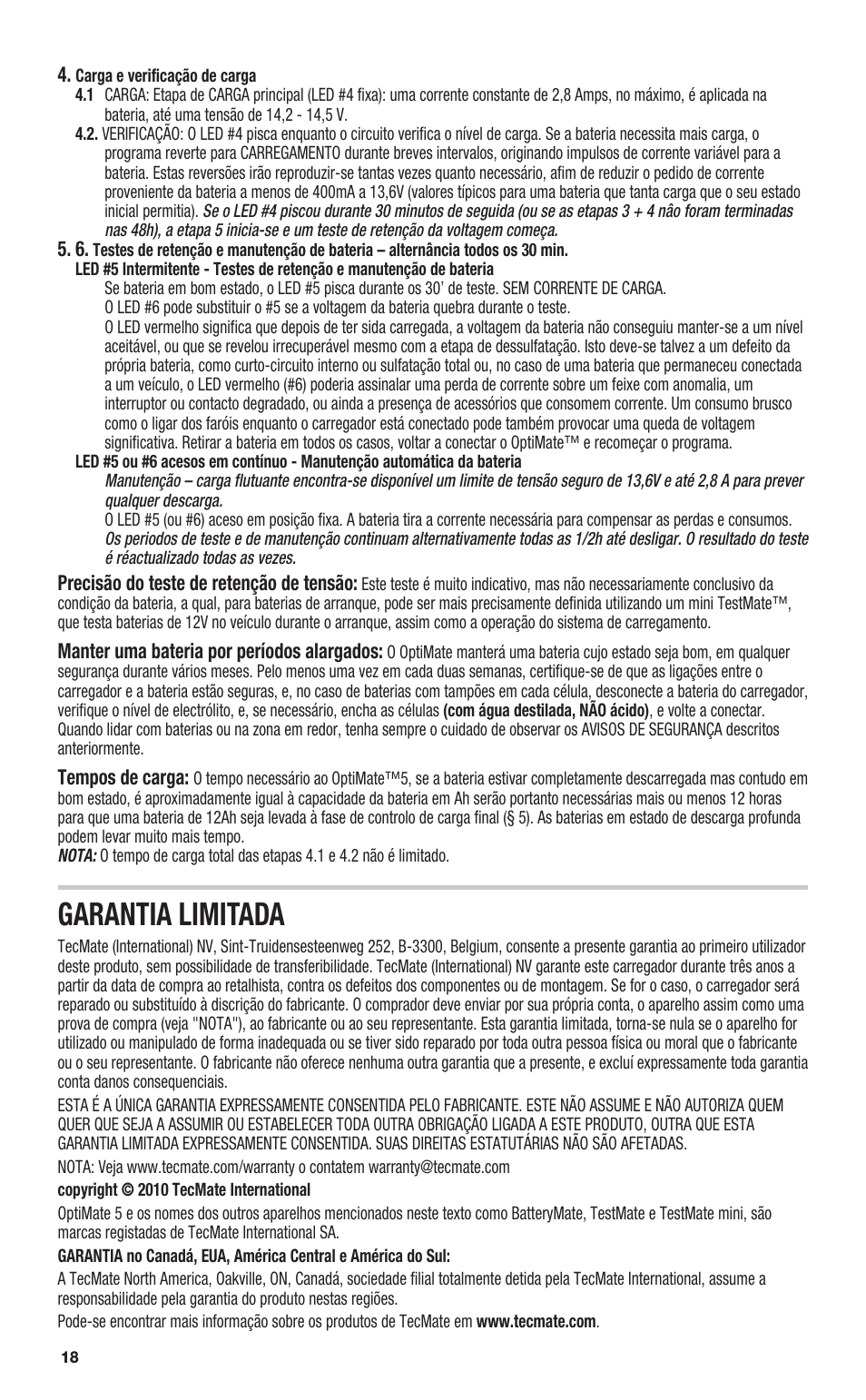 Garantia limitada | TecMate Optimate5 User Manual | Page 18 / 32