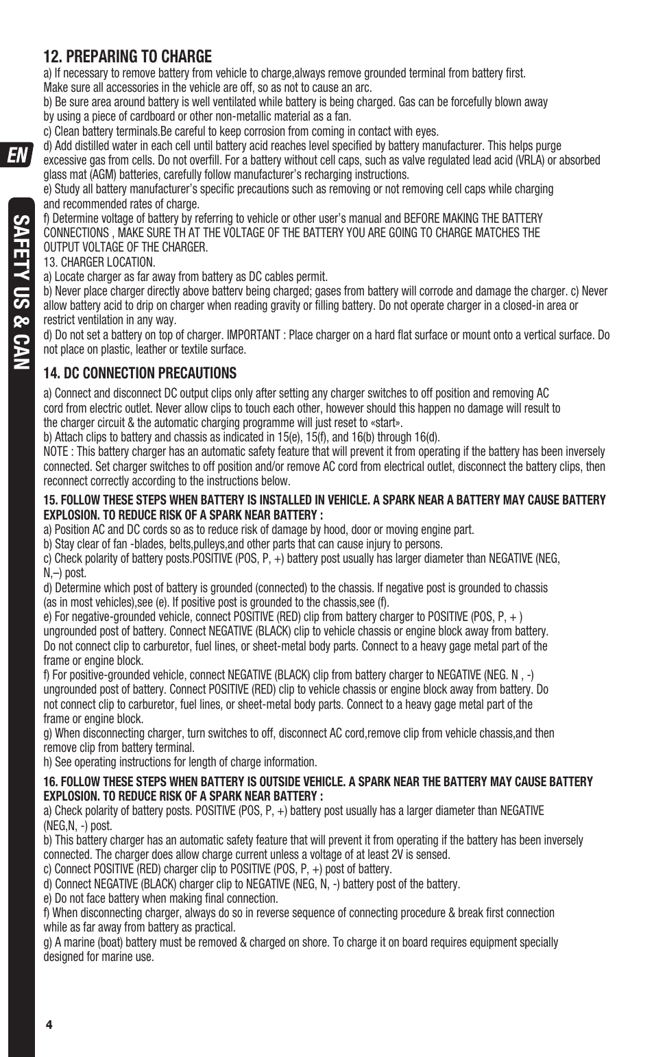 Safety us & c a n | TecMate Optimate5 User Manual | Page 4 / 32