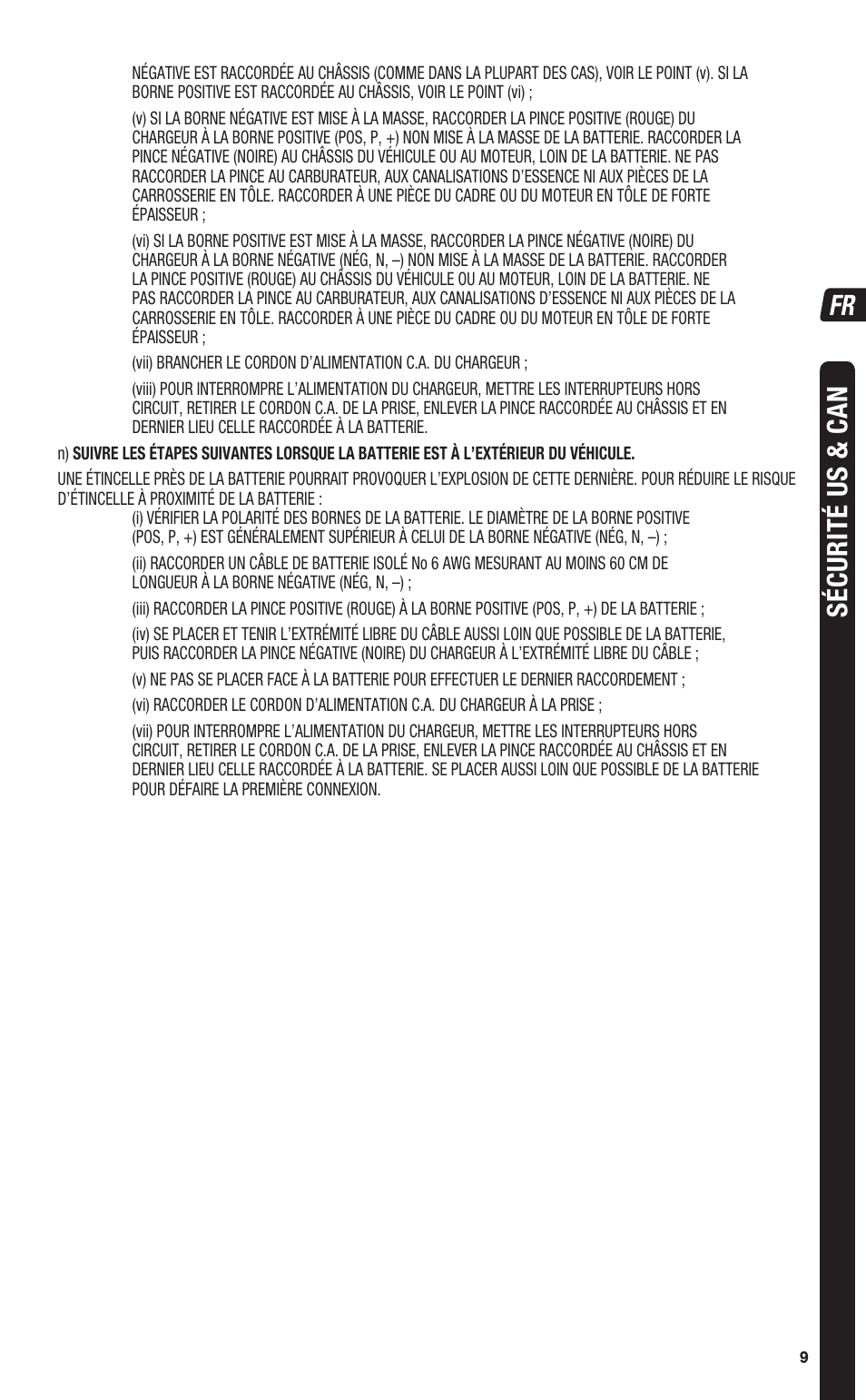 Sécurité us & c a n | TecMate Optimate5 User Manual | Page 9 / 32