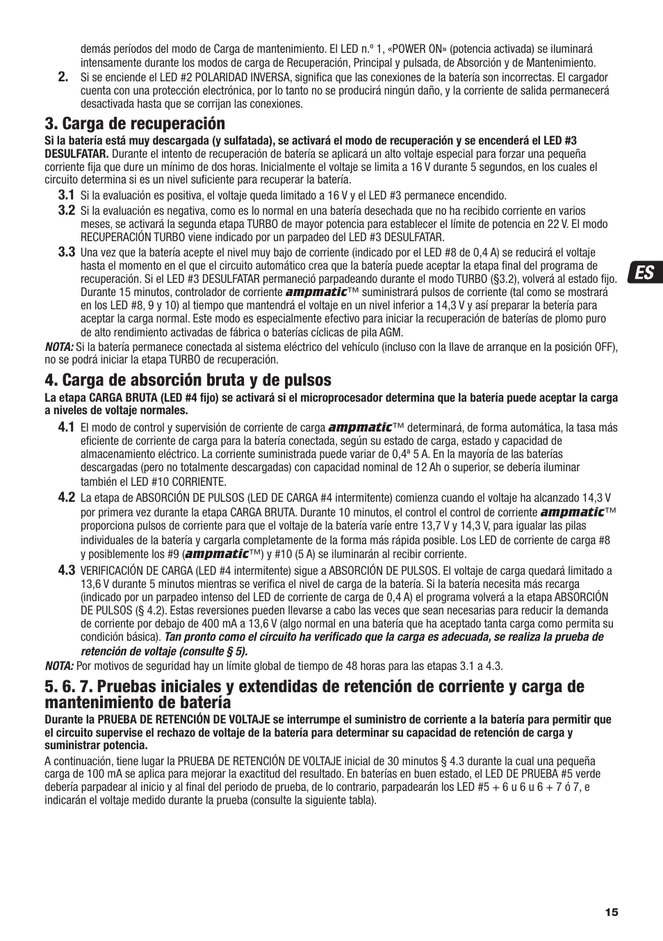 Carga de recuperación, Carga de absorción bruta y de pulsos | TecMate Optimate6 User Manual | Page 15 / 44