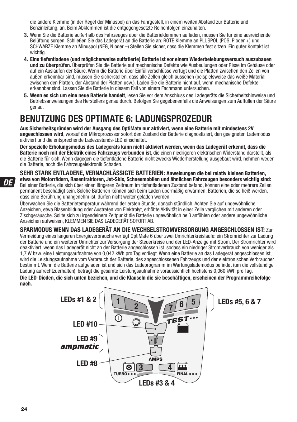 Benutzung des optimate 6: ladungsprozedur | TecMate Optimate6 User Manual | Page 24 / 44