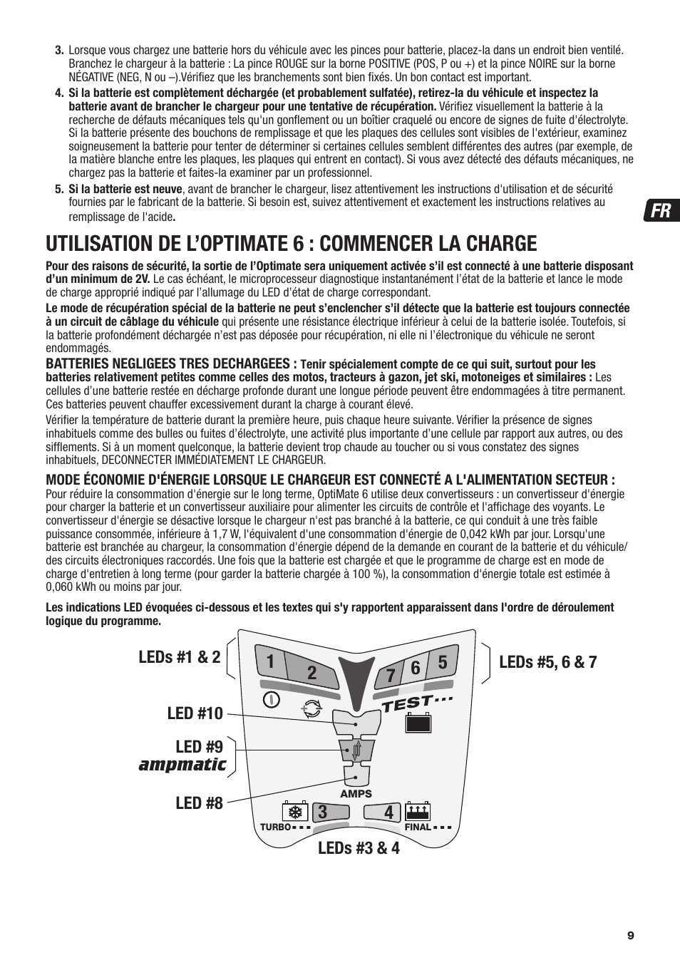 Utilisation de l’optimate 6 : commencer la charge | TecMate Optimate6 User Manual | Page 9 / 44