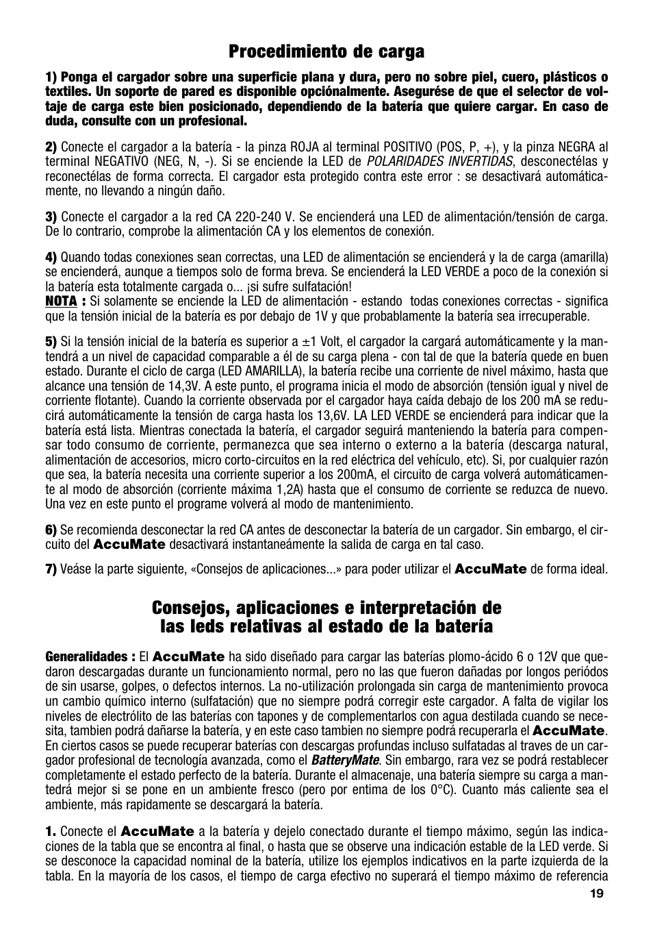 Procedimiento de carga | TecMate Accumate 6/12 User Manual | Page 19 / 24