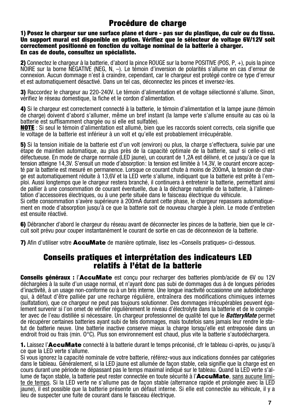 Procédure de charge | TecMate Accumate 6/12 User Manual | Page 7 / 24