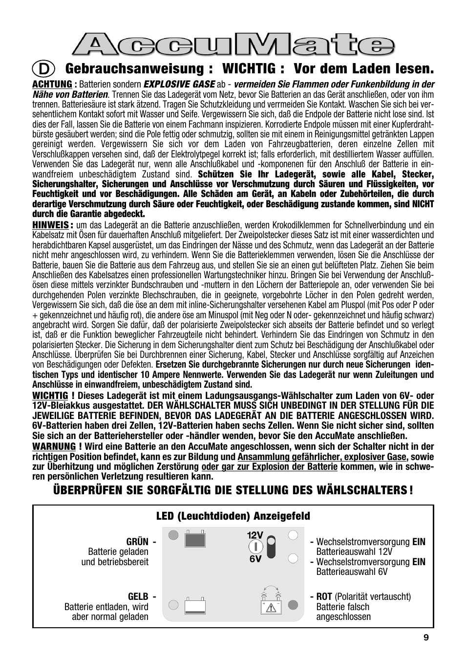 Gebrauchsanweisung : wichtig : vor dem laden lesen | TecMate Accumate 6/12 User Manual | Page 9 / 24