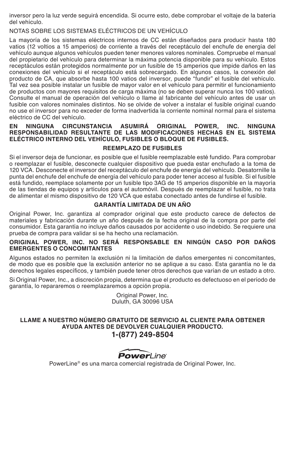 Powerline 75 Watt Inverter User Manual | Page 5 / 8