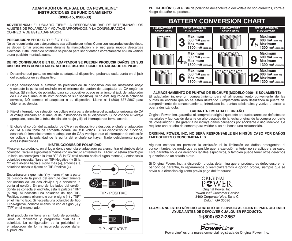 Powerline Universal AC to DC Adapter User Manual | Page 2 / 2