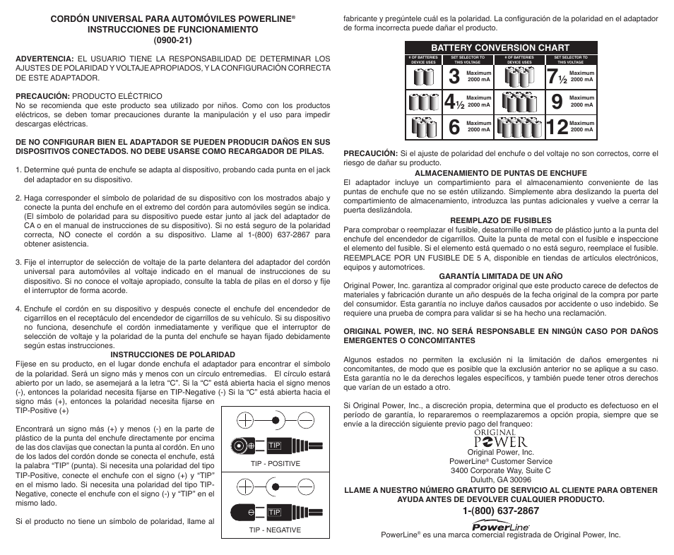 Powerline 2000 ma Car Cord Power Adapter User Manual | Page 2 / 2