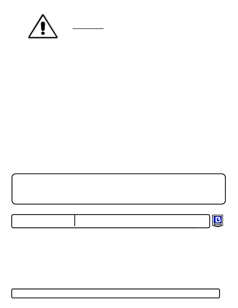 Warning | Bloom Manufacturing 1400 Series User Manual | Page 3 / 6