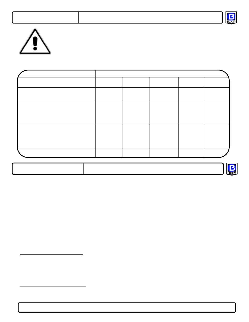 Caution | Bloom Manufacturing 1400 Series User Manual | Page 6 / 6