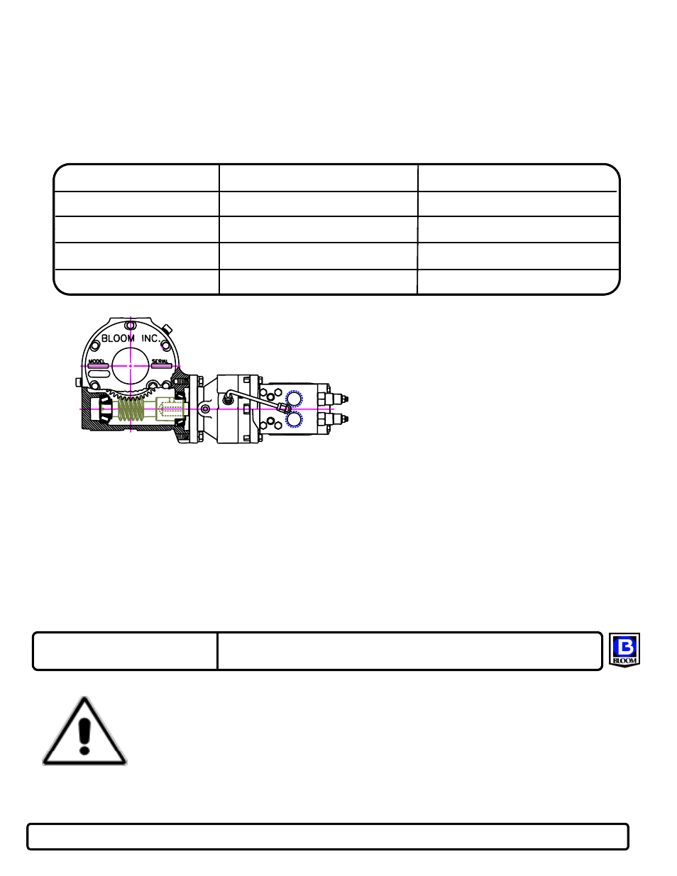 Caution, Oil capacity chart | Bloom Manufacturing 1200W Series User Manual | Page 5 / 6