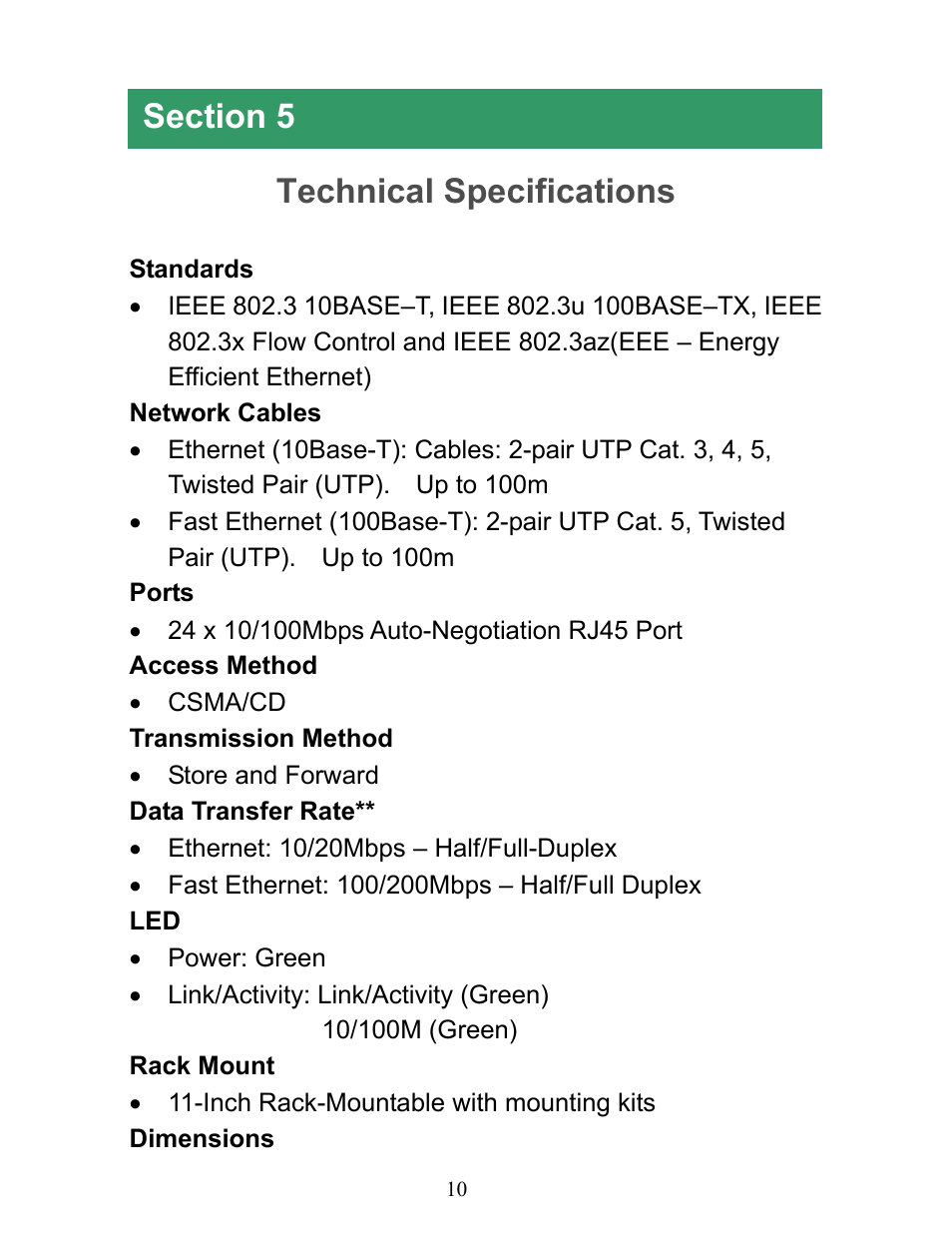 Technical specifications | Airlink101 ASW324V2 User Manual | Page 11 / 13